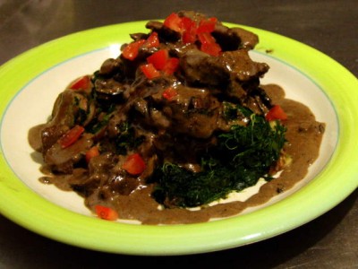 Beef Stroganoff Beef Stroganoff on potatoes and spinach