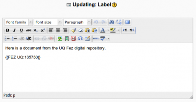 Inserting a Fez document into Moodle content Inserting a Fez document into Moodle content