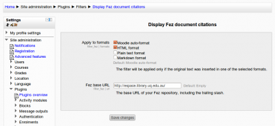 Fez text filter settings in Moodle Fez text filter settings in Moodle